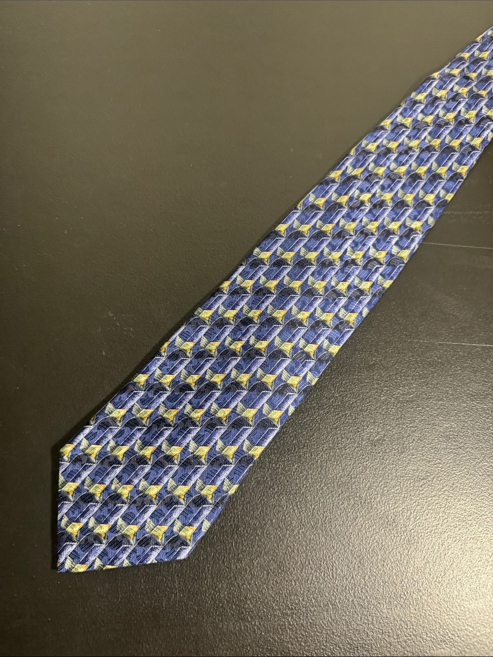 Ermenegildo Zegna mens blue green geometric 100% silk tie EUC - Picture 4 of 5